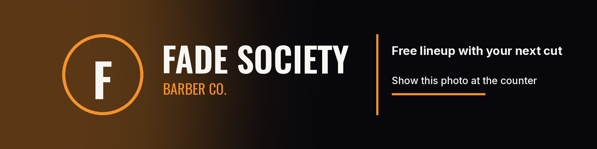 Sample sponsor header band: Fade Society barber shop